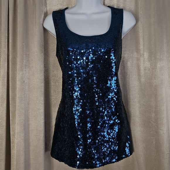 NWOT Versona teal blue sequined tank top blouse Womens Medium - Picture 7 of 8